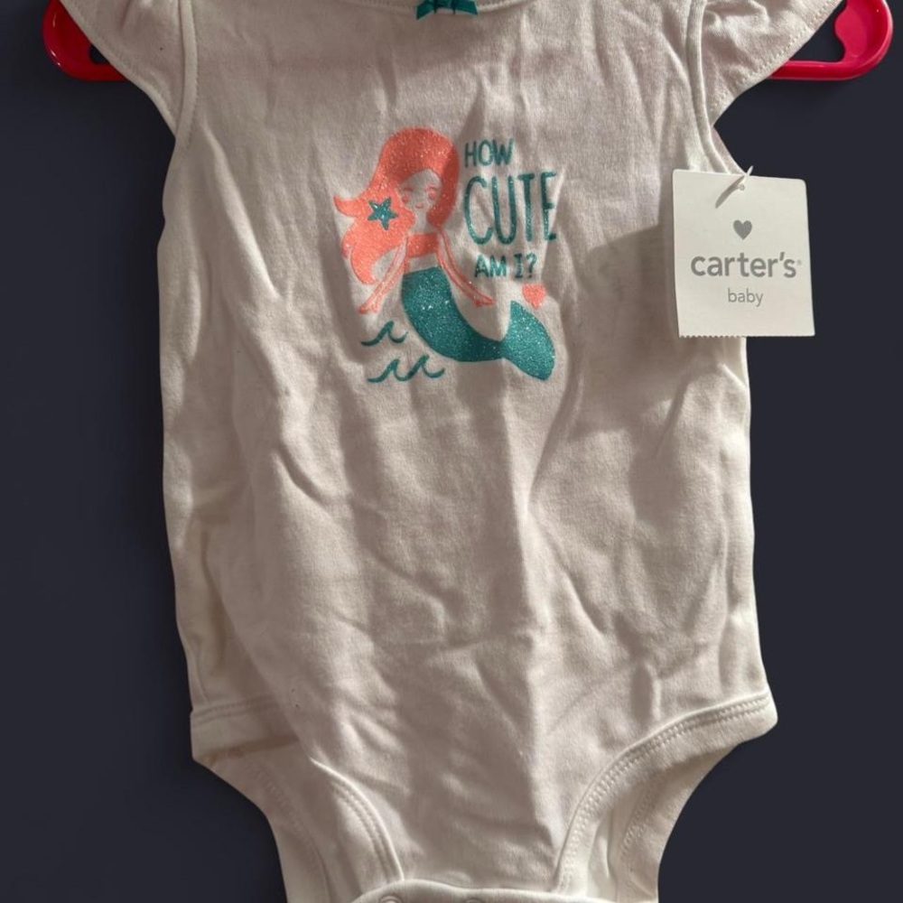 Carter's White and Teal Mermaid Bodysuit